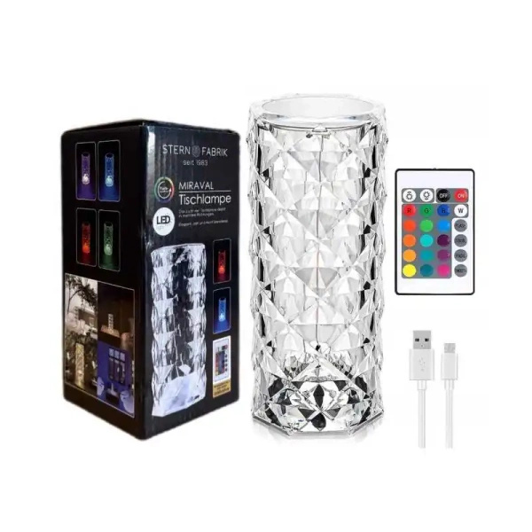 Lampka plastikowa z baterią USB 16,5cm kryształ z pilotem