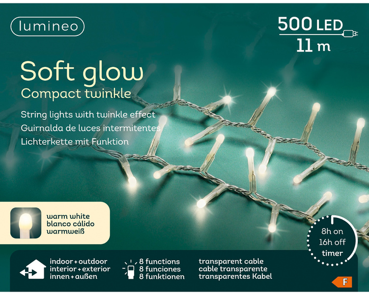 Lampki zew/wew compact Soft glow 500Led Flesz 11m transparent/ biały ciepły 8 funkcji