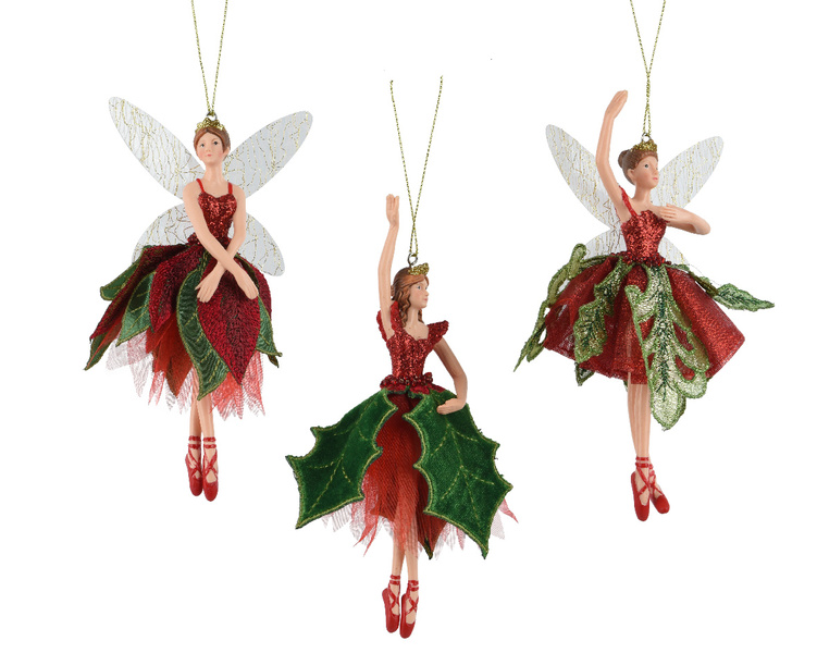 Zawieszka Wróżka czerwono-zielona sukienka 16,8cm 3wzory