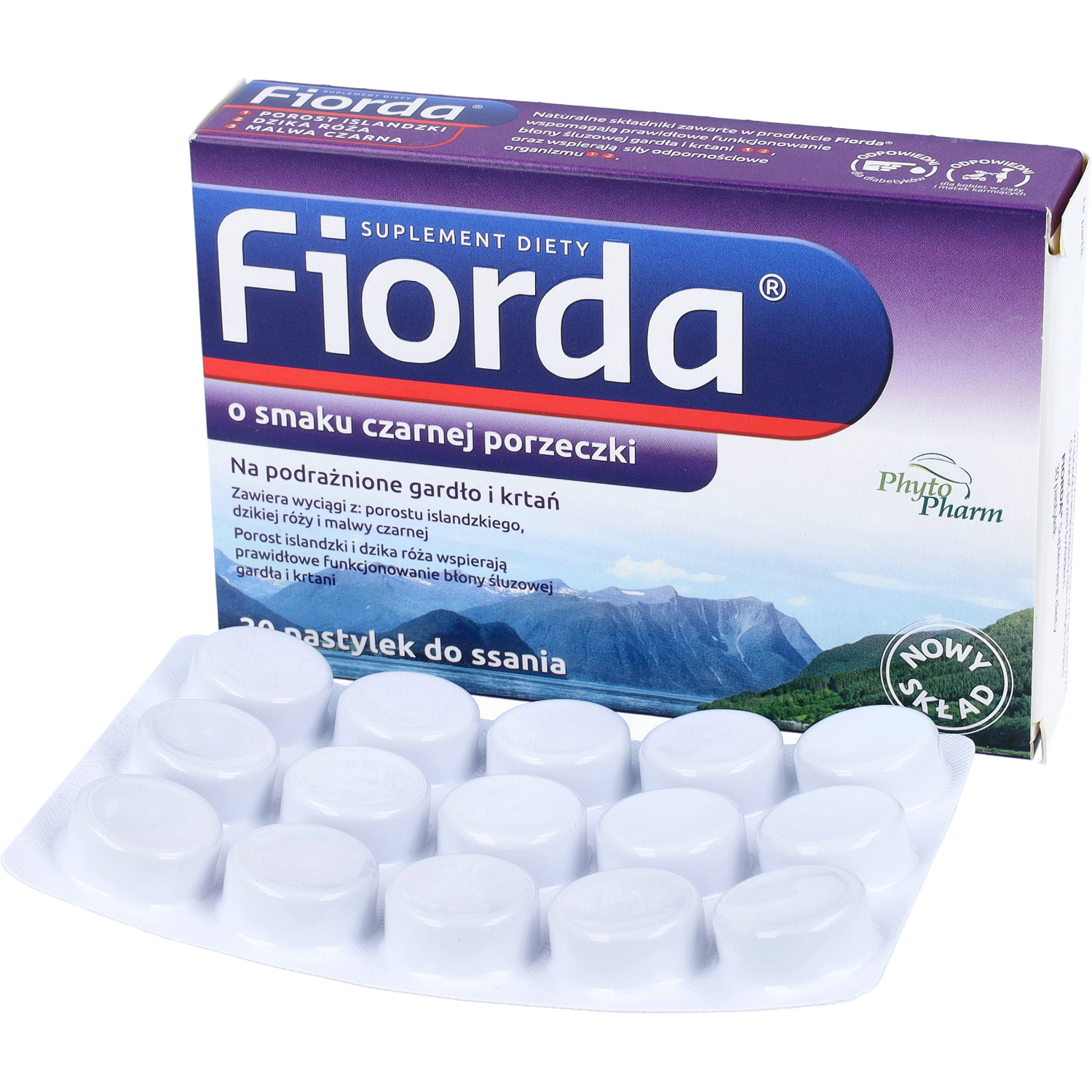 Fiorda, smak czarnej porzeczki, 30 pastylki do ssania