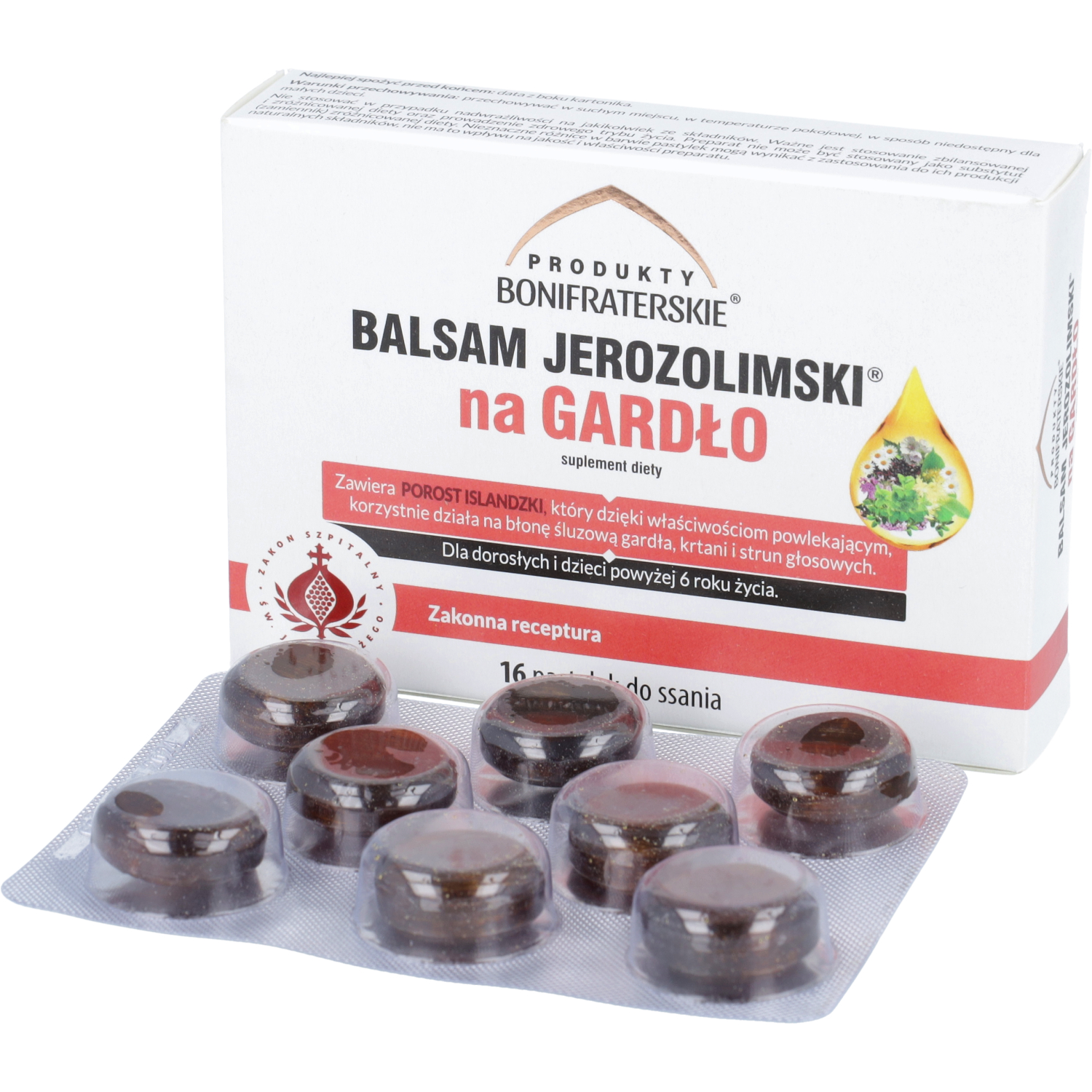 Produkty bonifraterskie balsam jerozolimski na gardło, 16 pastylek do ssania