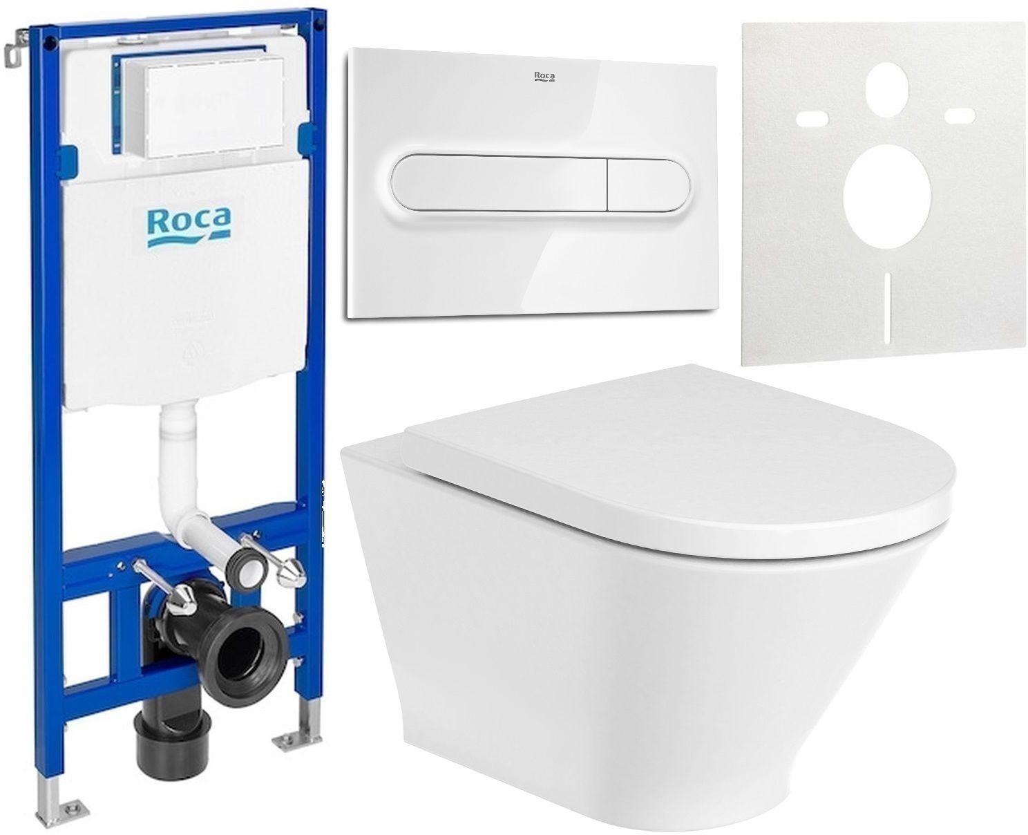 Zestaw Roca Gap Round miska WC Supraglaze wisząca Rimless z deską sedesową wolnoopadającą i stelaż podtynkowy Duplo One z przyciskiem ... - Wysyłka w 