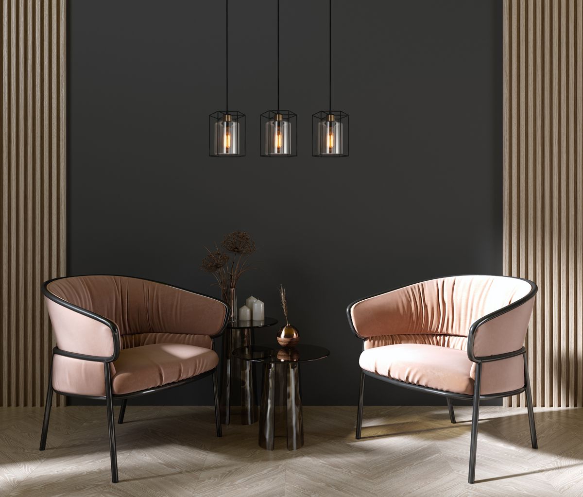 Italux Kalula lampa wisząca 3x40 W czarna PND-78901-3-BK+SG