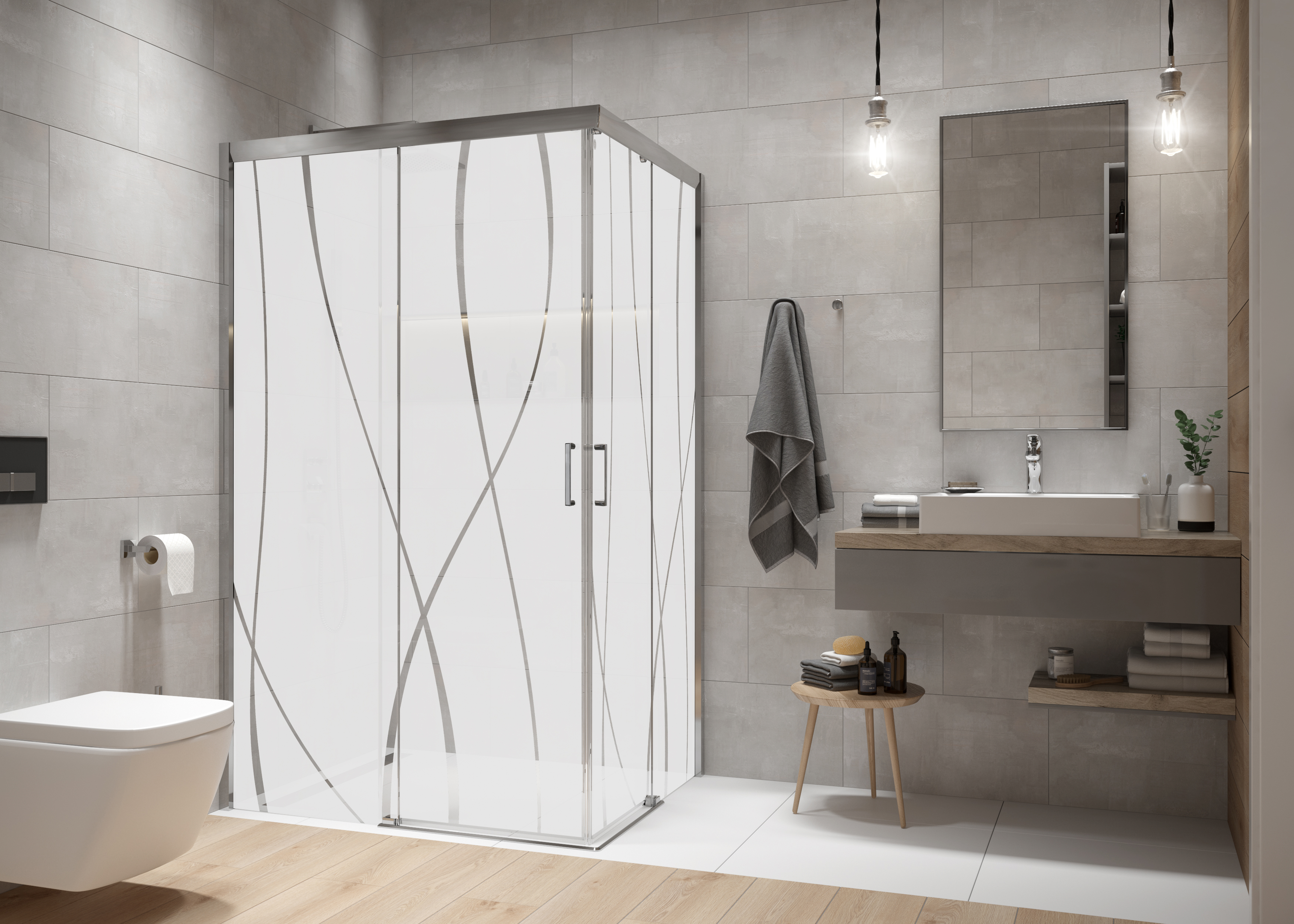 Sanplast Free Zone kabina prysznicowa 120x90 cm prostokątna srebrny połysk/szkło ze wzorem 600-271-3750-38-231