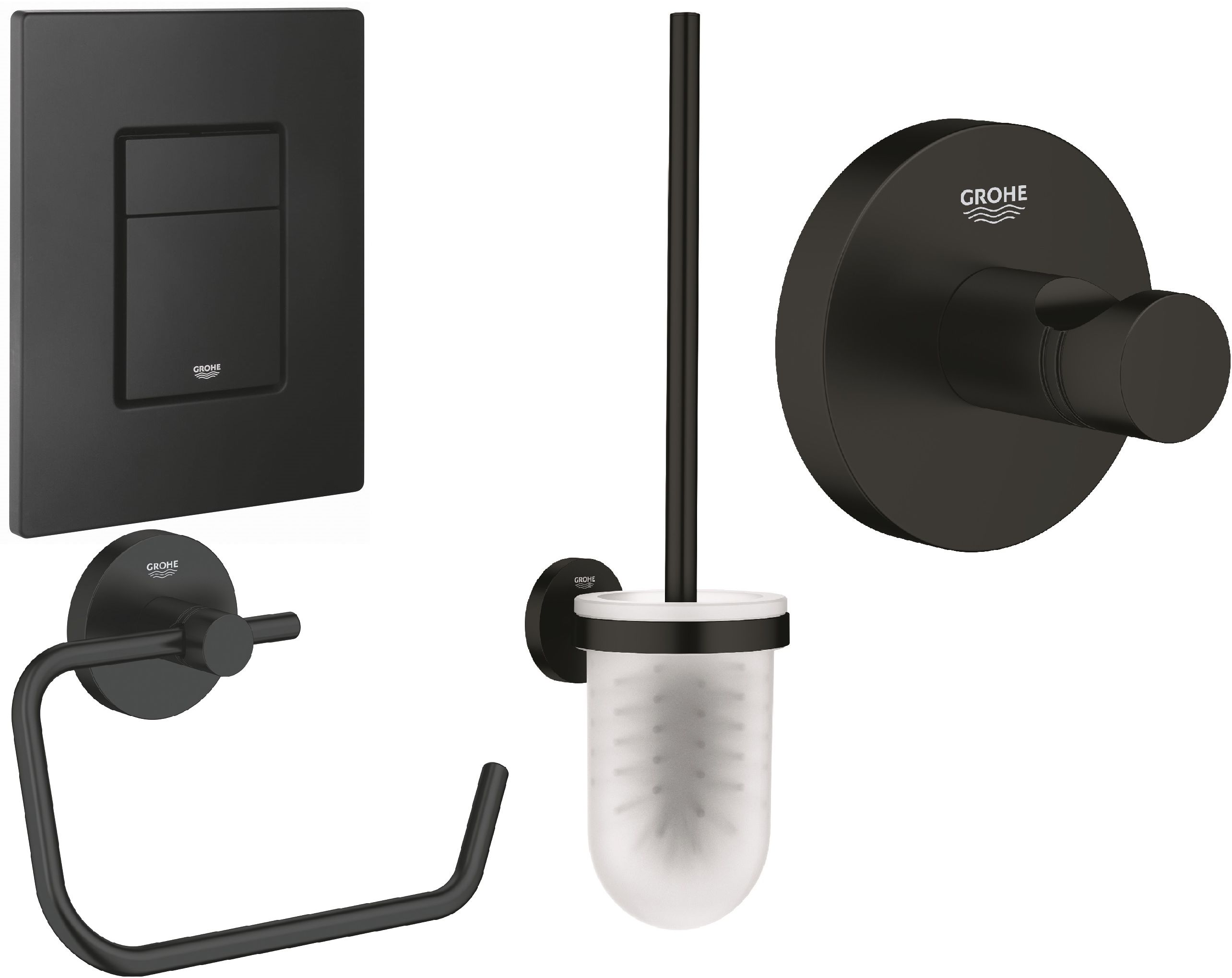 Zestaw Grohe Even przycisk spłukujący z zestawem akcesoriów Start czarny mat (38966KF0, 411732430, 412002430, 411852430) - Wysyłka w 24h