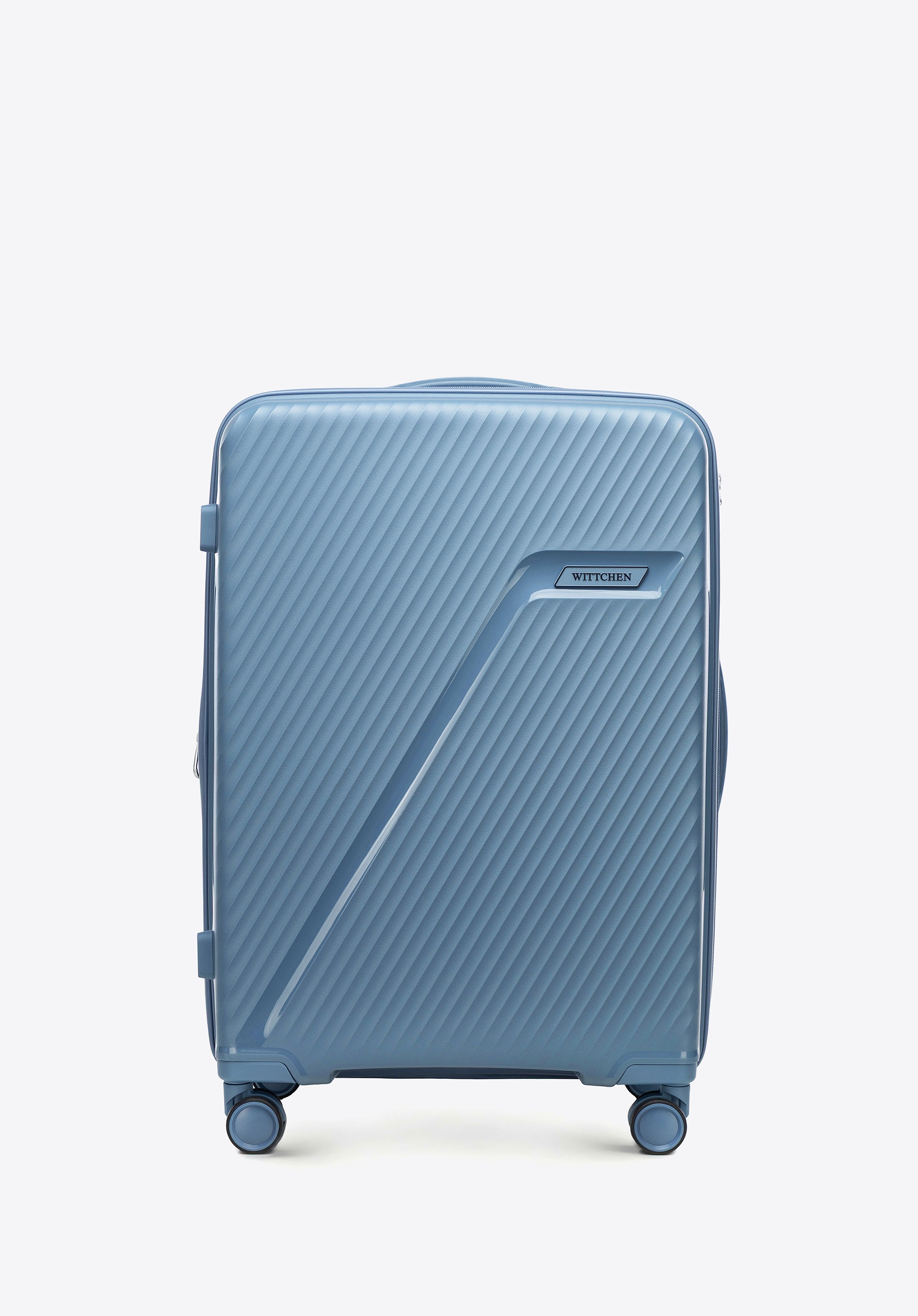 Średnia walizka z polipropylenu w ukośne pasy niebieska