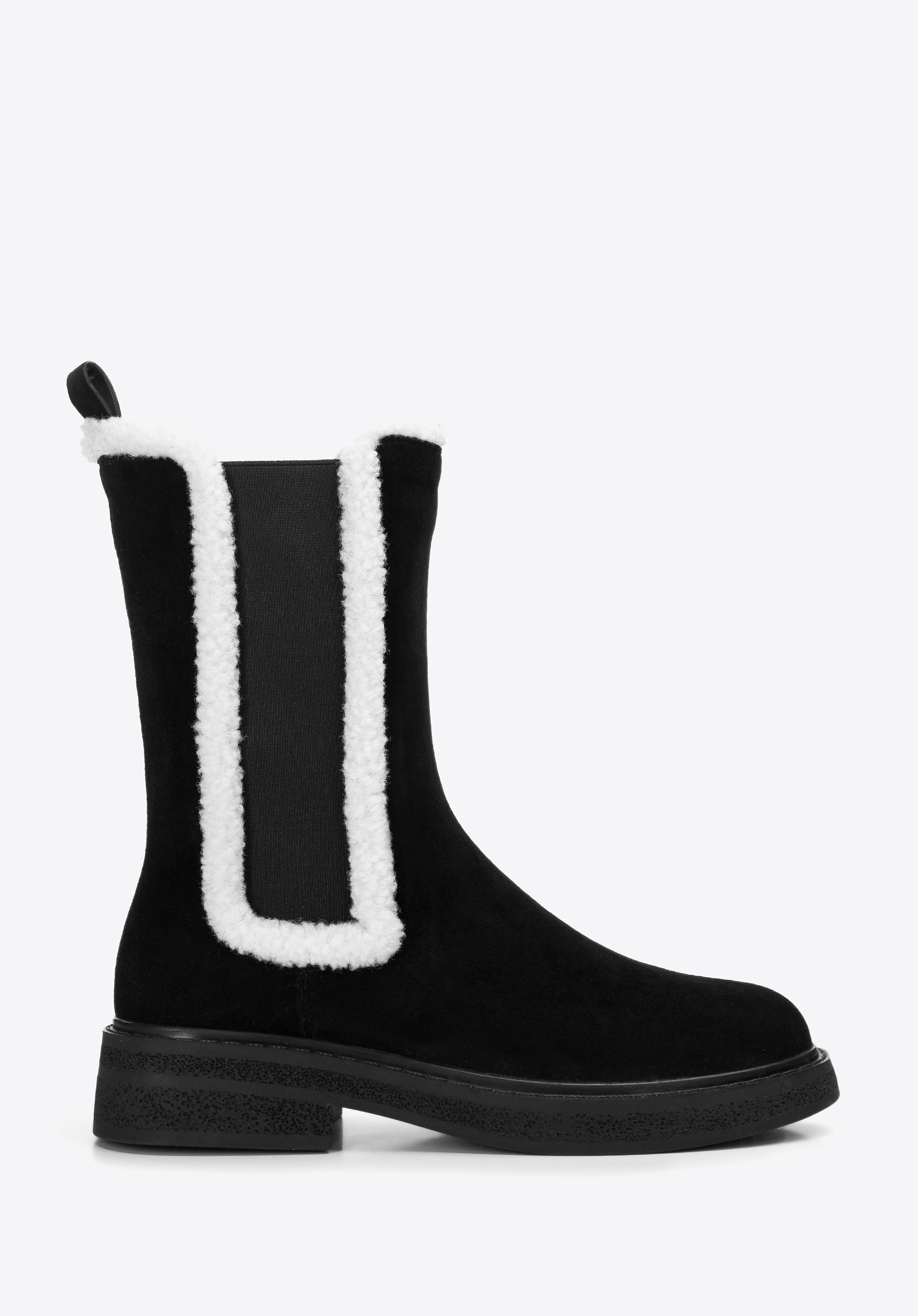 Damskie sztyblety zamszowe ze sztucznym kożuszkiem czarne