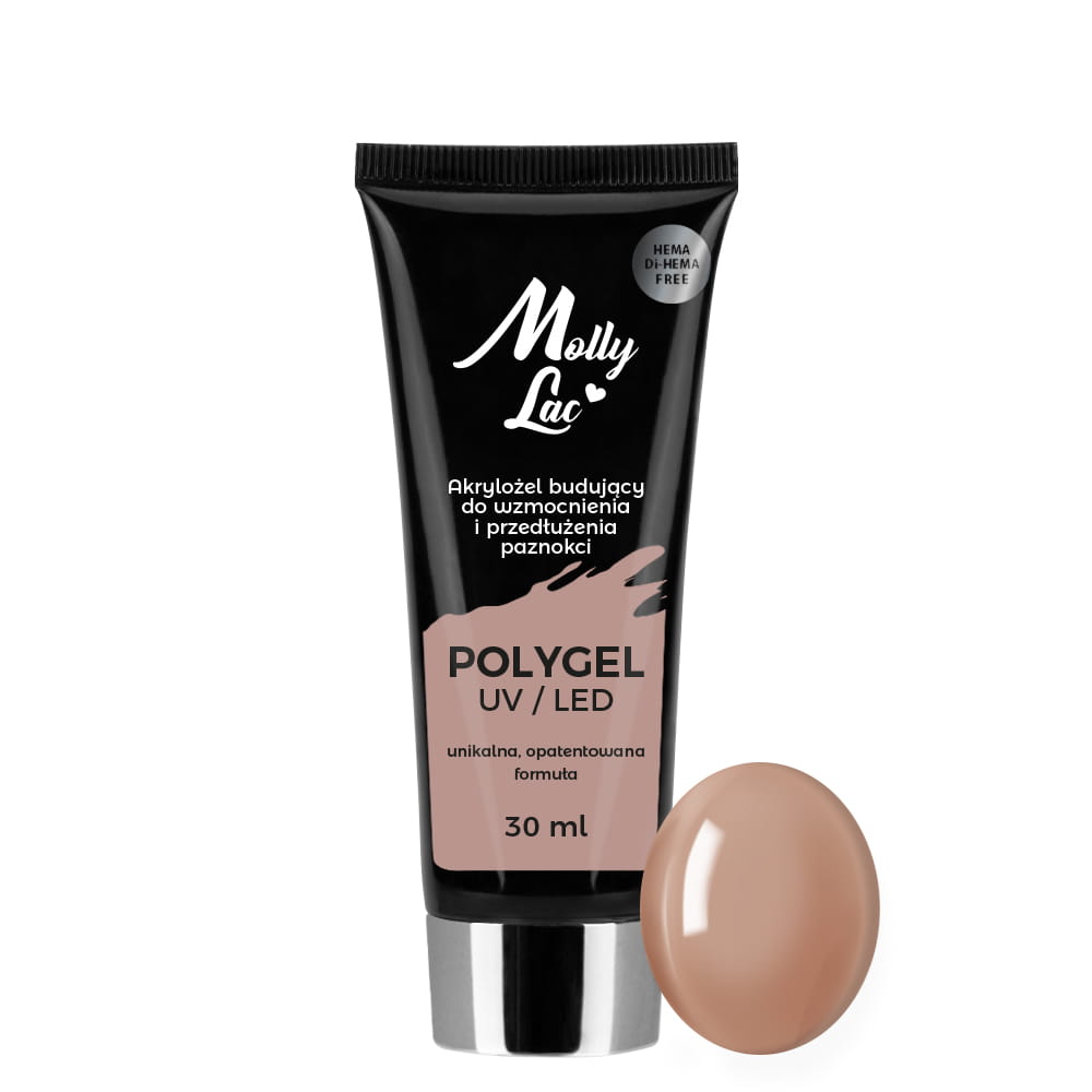 Polygel akrylożel MollyLac budujący HEMA/Di-HEMA Free Light Brown 30 ml Nr 23