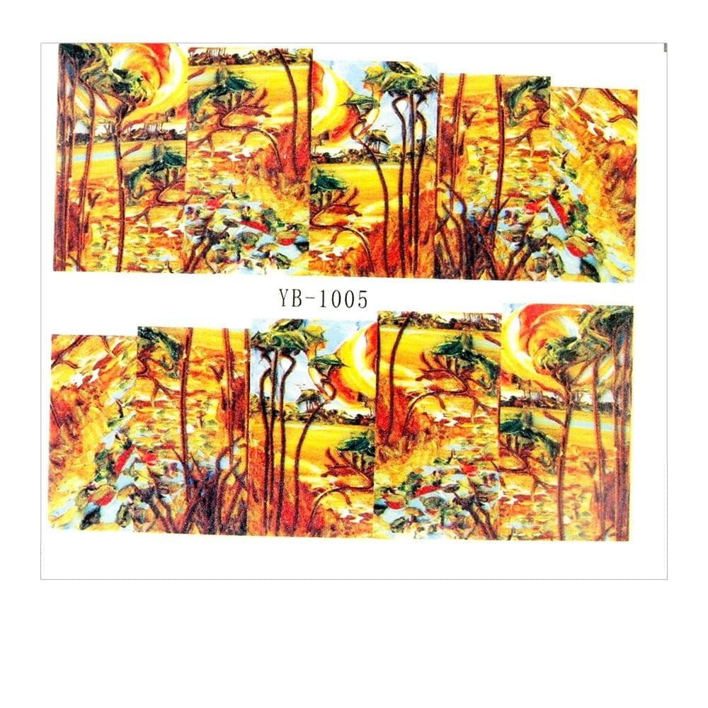 Naklejki wodne do paznokci arkusz 6,5 x 5,5 cm na 10 palców yb Nr 1005