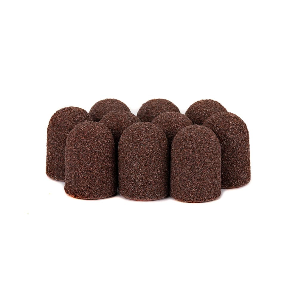 Kapturki ścierne do pedicure z bawełnianym środkiem 16mm gradacja 80 brązowe AlleMed 10 szt