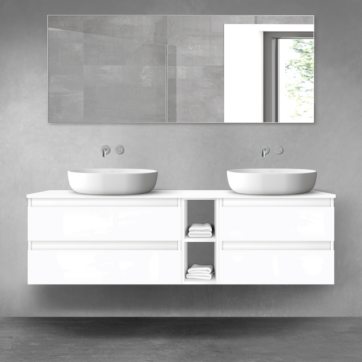 Darmowa Dostawa - Zestaw mebli łazienkowych 160x46.4x48.6 cm podumywalkowa wisząca biała Oltens Vernal 68633000