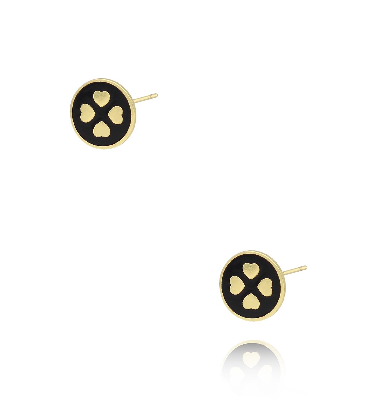 Kolczyki złote z koniczynką i czarną emalią KCA0018