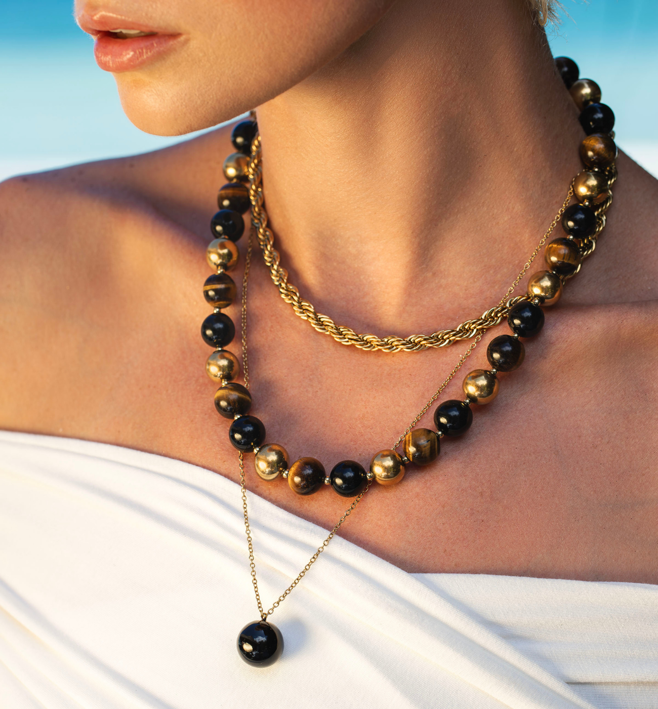 Zestaw brązowych i złotych naszyjników Z0385 - By Dziubeka