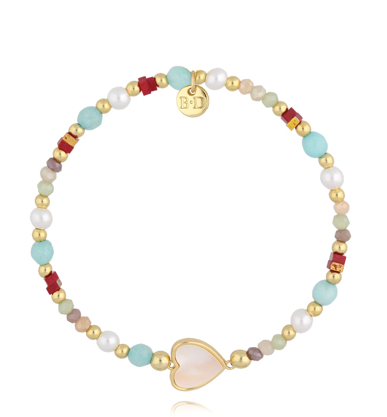 Bransoletka turkusowo perłowa z sercem - By Dziubeka