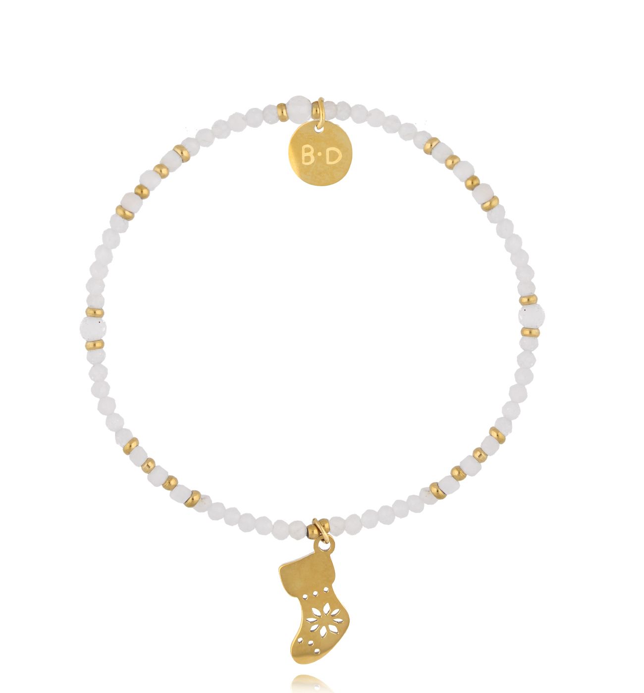 Bransoletka biała ze świąteczną skarpetą - By Dziubeka