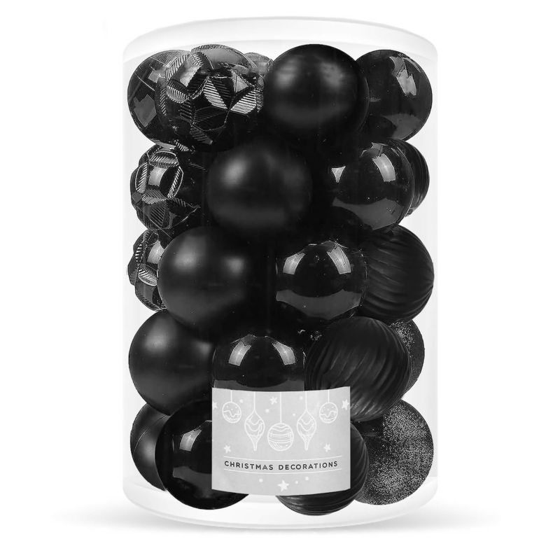Bombki choinkowe Springos 30 szt. czarny 8cm zestaw choinkowy 1 kpl.