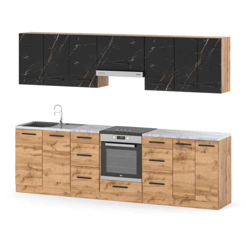 Zestaw Kuchenny Hurtownia-Mebli Z Blatem Kuchnia Roma 280cm Dąb Wotan San Sebastian/Dąb Wotan 280x47x145 cm 1szt.