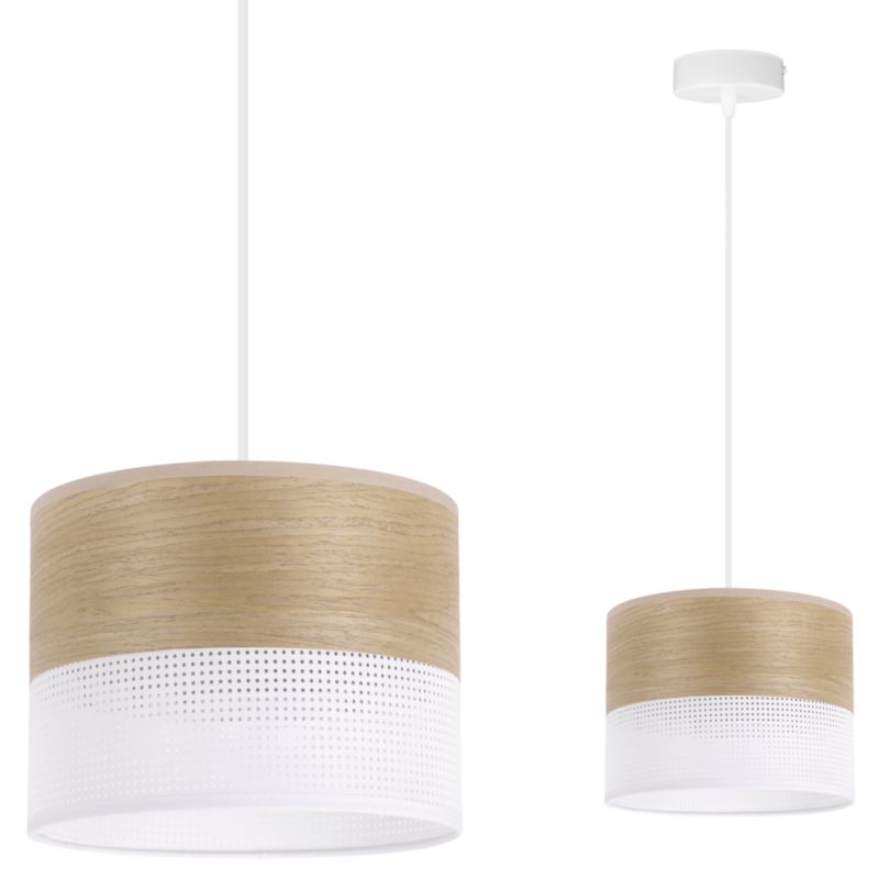 Lampa sufitowa wisząca Light Home LH Wood 1x E27 60W fornir dąb złocisty/biały klosz 20cm 1szt.