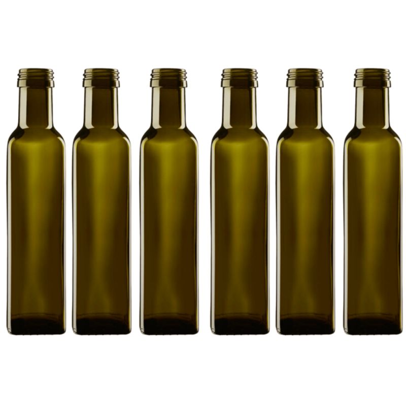 Butelki szklane MODO24 250 ml maraska kwadratowa zielona na oliwę fi 31 bez nakrętek 6 szt.