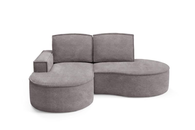 Narożnik Bettso FLOW lewy zaokrąglone boki z poduszkami w tkaninie abriamo szary 1szt.