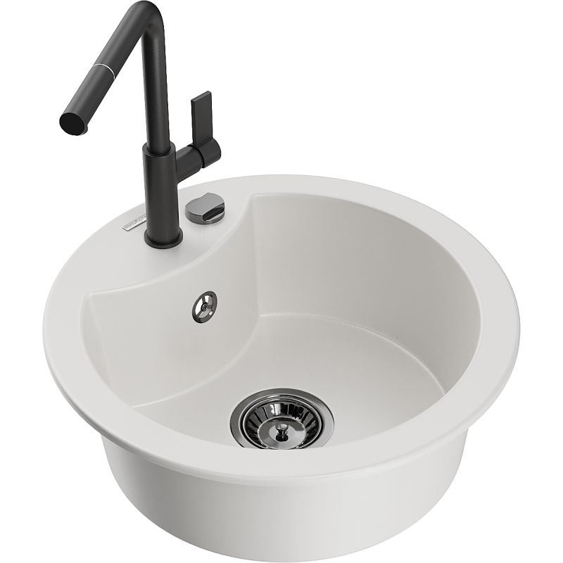 Zlewozmywak granitowy 1-komorowy Mexen Diego z baterią kuchenną Flora czarny nakrapiany - 6512-76-670401-08-B 1 szt.