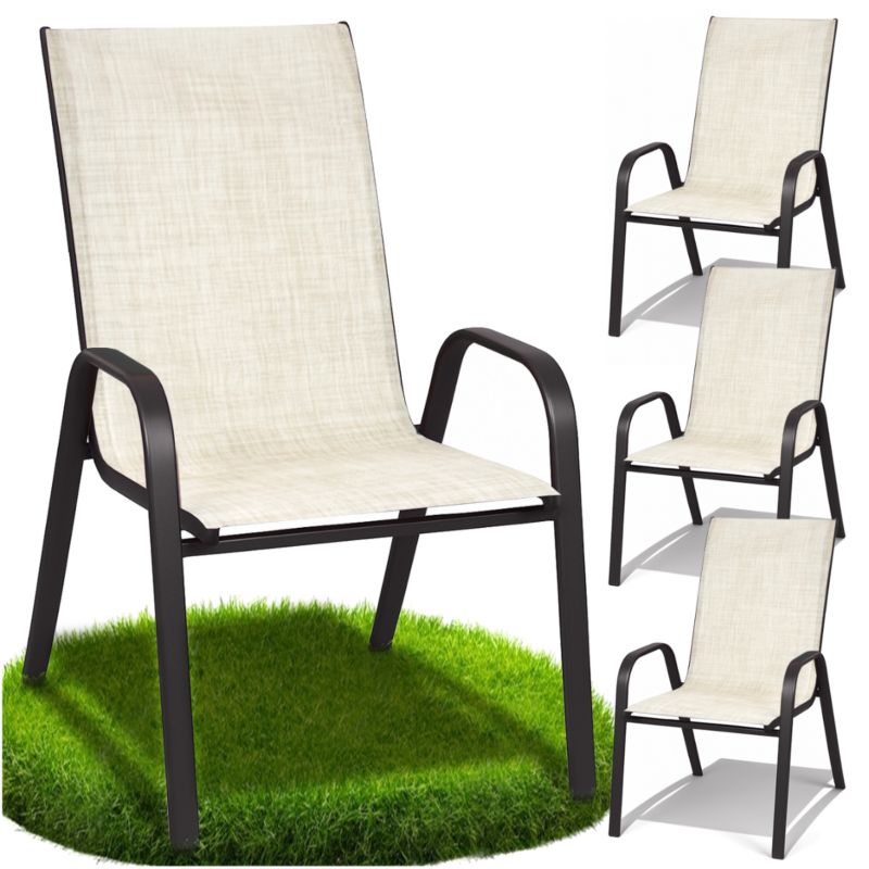 Krzesło Ogrodowe Gogarden Metalowe Z Podłokietnikami Beżowe 4 Szt.