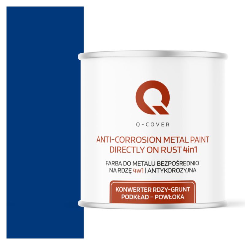 Farba do Metalu Prosto na Rdzę 4w1 Q-Cover Niebieski ultramarynowy RAL5002 Satyna 2.5L