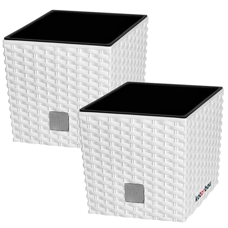 Doniczka ogrodowa KOTARBAU rattan z wkładem biała 17x17 cm 2 szt.