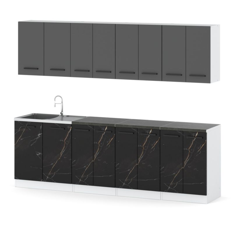 Zestaw Kuchenny Hurtownia-Mebli Z Blatem Kuchnia Vero 260cm Biały Mat Szary Mat/San Sebastian 260x47x145 cm 1szt.