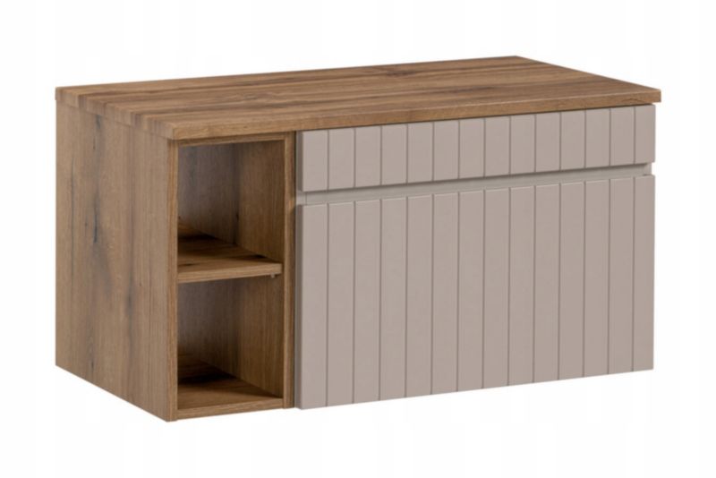 Szafka łazienkowa Furnidea 120 cm kaszmirowa z regałem blat dąb Iconic 1 szt.