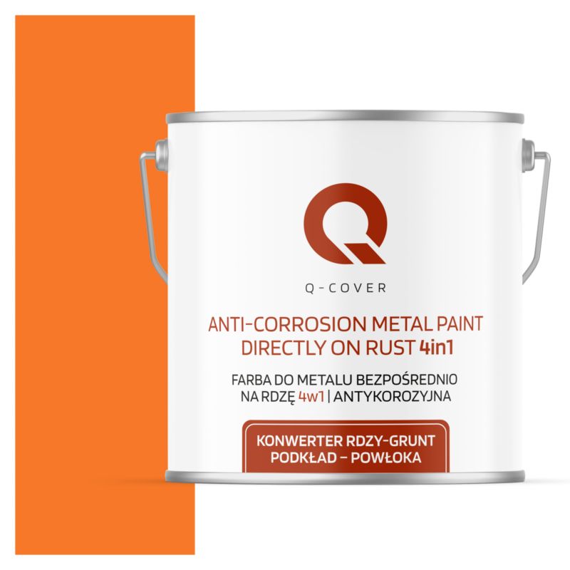 Farba do Metalu Prosto na Rdzę 4w1 Q-Cover Pomarańczowy pastelowy RAL2003 Wysoki Połysk 5L