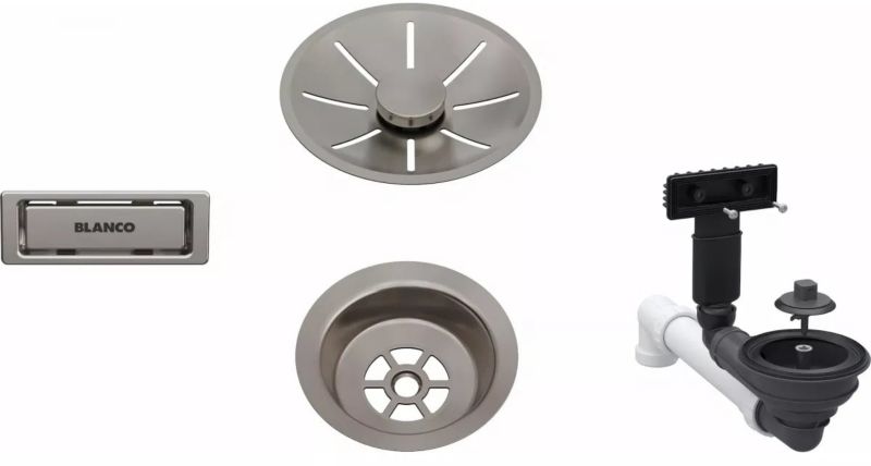 Blanco armatura przelewowo-odpływowa Satin Platinum harmonijna z baterii i dozownikami 1 szt.