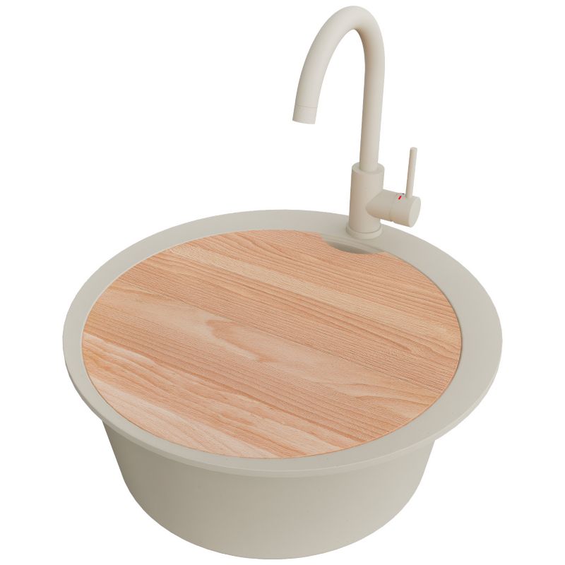 Zlewozmywak Granitowy Okrągły Piza Max PRIMAGRAN Nablatowy 53x53cm, Beżowy + Bateria + Syfon + Akcesorium, S051, 1 szt.