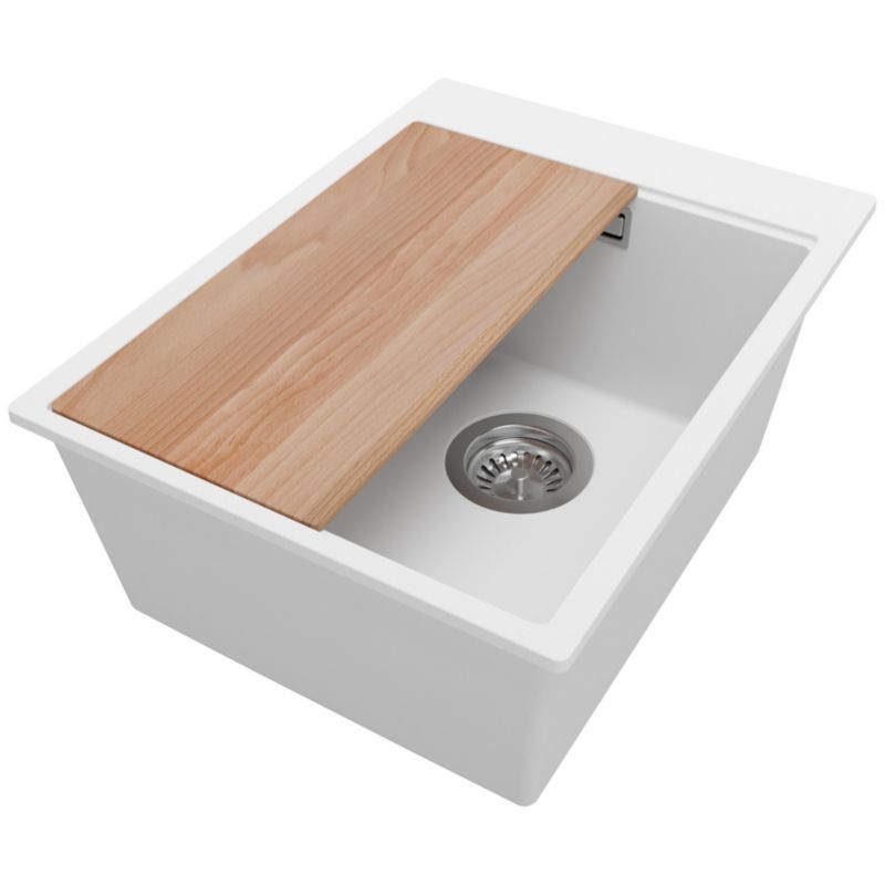 Zlewozmywak Oslo PRIMAGRAN Nablatowy 38x50cm do szafki od 40cm, Biały + Syfon + Deska, S074, 1 szt.