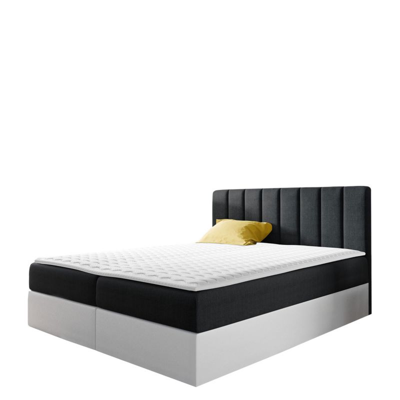 Łóżko kontynentalne MIRJAN 24 Vigo 200x200 + topper czarny + biała ekoskóra 1 szt.