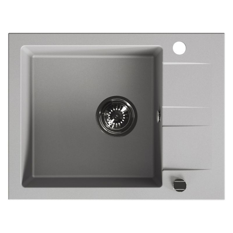 Zlewozmywak Granitowy, Kuchinox, Szary, Shire, 44x57cm, z ociekaczem, z syfonem, 1 szt.