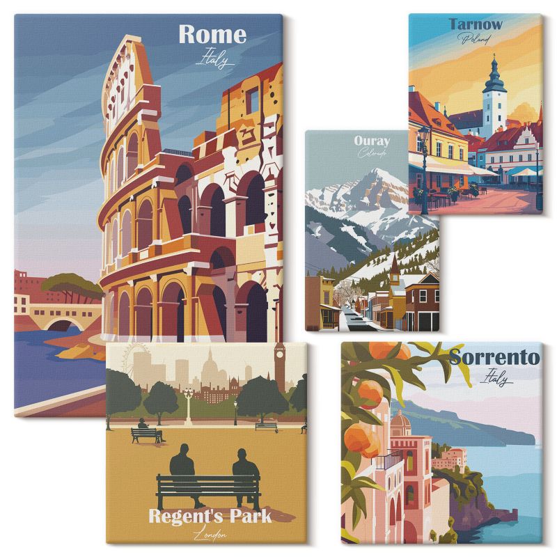 Kolekcja Obrazów Na Płótnie Wallfluent Góry Ouray Londyn Koloseum 5 szt.