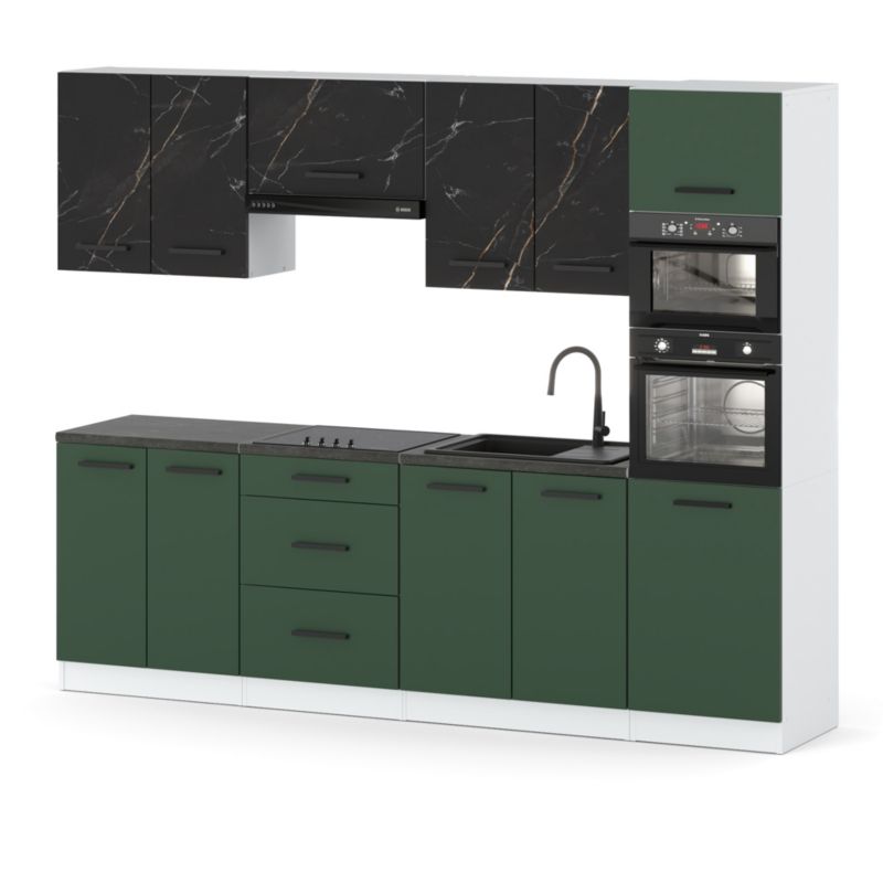 Zestaw Kuchenny Hurtownia-Mebli Z Blatem Kuchnia Marra 260cm Biały Mat San Sebastian/Butelkowa Zieleń 260x47x217 cm 1szt.