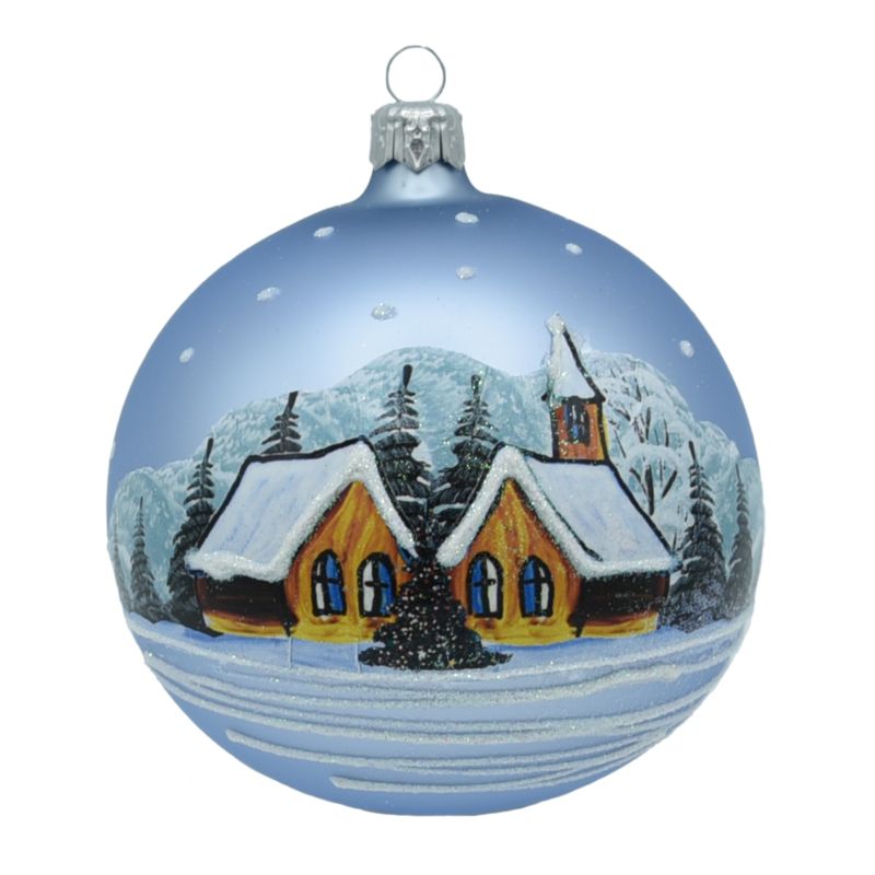 Bombka szklana Vitbis dekorowana pejzaż 100 mm niebieska 1 szt.