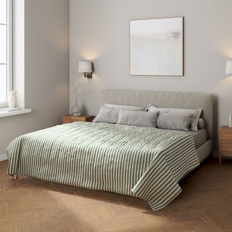 Narzuta pikowana w pasy Dekoria 200 x 210 cm zielono-białe pasy (1,5cm) 1 szt.