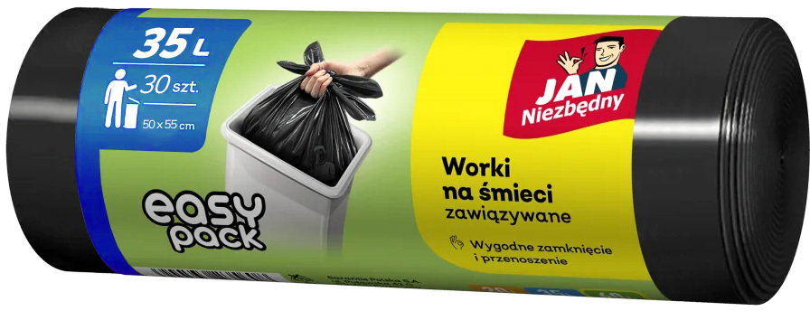 Worki na śmieci Jan Niezbędny, na odpady zmieszane, 35l, 30 sztuk, czarny