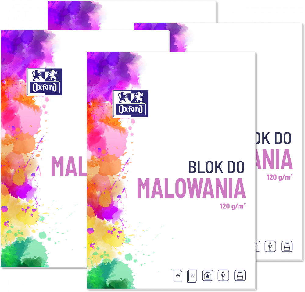 4x Blok rysunkowy do malowania Oxford, A4, 20 kartek, biały