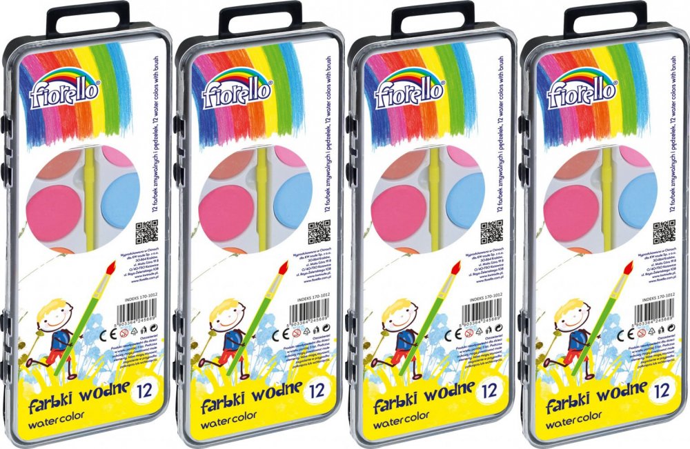 4x Farby akwarelowe wodne Fiorello, 12 sztuk, mix kolorów