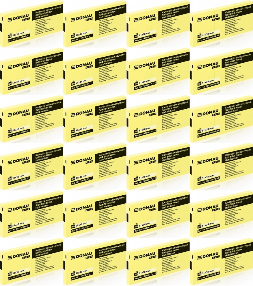 24x Karteczki samoprzylepne Donau Eco, 38x51mm, 3x 100 karteczek, jasnożółty