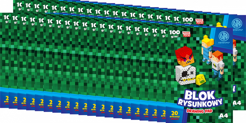 50x Blok rysunkowy Astrapap Pixel, A4, 100g, 20 kartek, biały