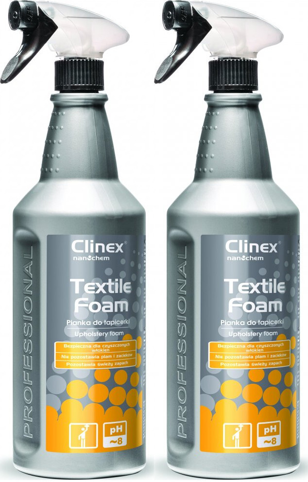 2x Płyn do tapicerki Clinex Textile, w piance, z rozpylaczem, 1l