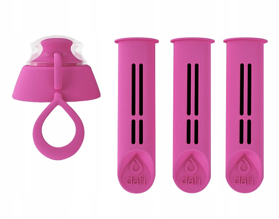 Filtr do butelki filtrującej Dafi, 3 sztuki + 1 zakrętka, różowy