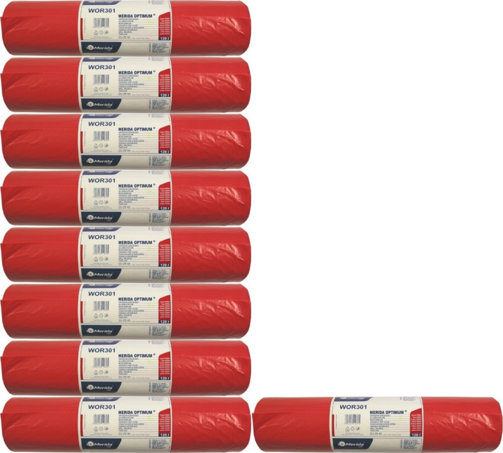 10x Worki na śmieci Merida, na odpady medyczne, 120l, 50 sztuk, czerwony