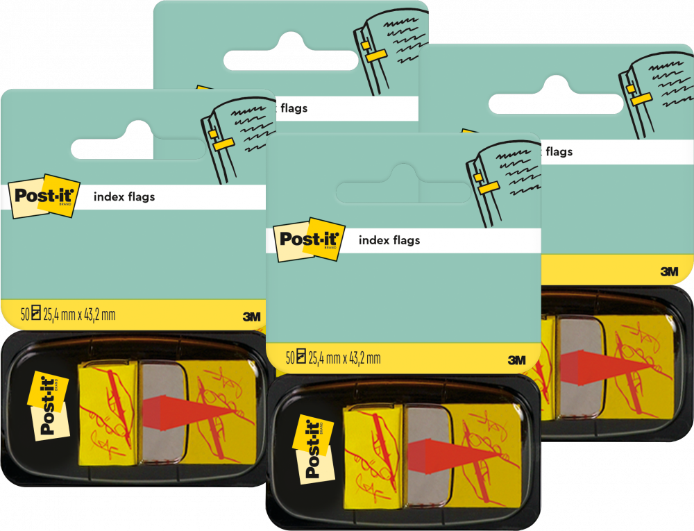 4x Zakładki samoprzylepne Post-it proste z nadrukiem "ręka+długopis"