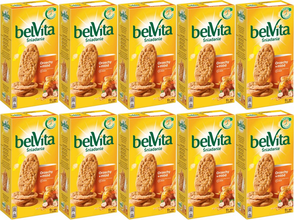 10x Ciastka zbożowe Belvita, orzechy i miód, 300g